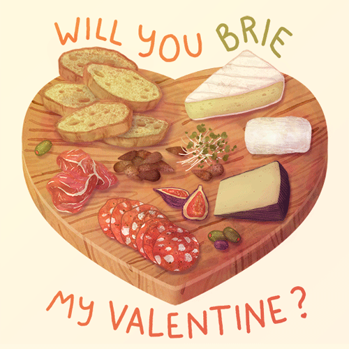 lordofmasks:Please enjoy this charcuterie and cheese plate themed valentine I drew last year.