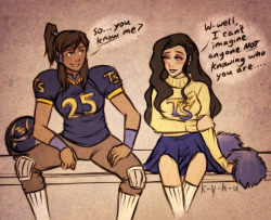 k-y-h-u:  A bunch of little pics I sketched inspired/depicted from nightworldlove’s amazing AU Korrasami fanfic The Game is On (In which Korra is the star quarterback football player &amp; Asami is the head cheerleader for the team (who had a