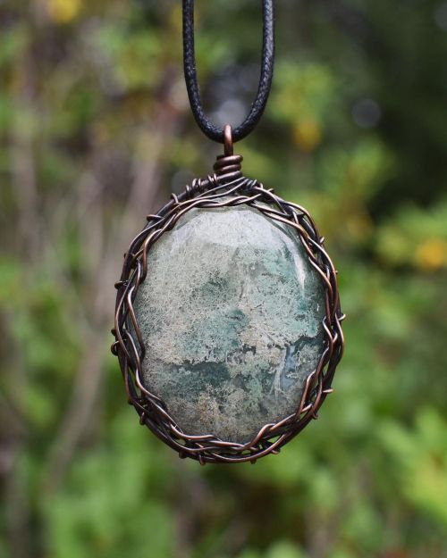 Fancy #Jasper ♥ Wire wrapped with bare copper wire, aged and coated with a finish. Hanging from a c
