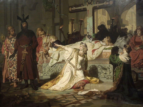 Emil Lauffer - Kriemhild accuses Hagen of murdering Siegfried (1879)