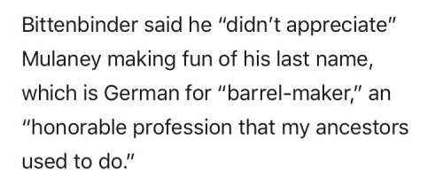 sis-nyc: irhinoceri:  proud-hufflepuff:  alexromero:   Oh my god he really looks like That   Here are some gems from the article:  That he responded to a 10-minute bit mocking him with “it means ‘barrel-maker,’ an honorable profession” makes