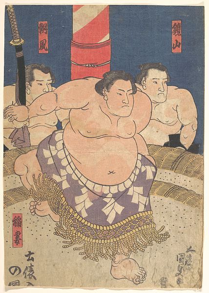 Sumo wrestlers (Asakaze, Inazuma, and Kagamiyama) by Utagawa Kunisada (Toyokuni Ⅲ) (1786-1865)