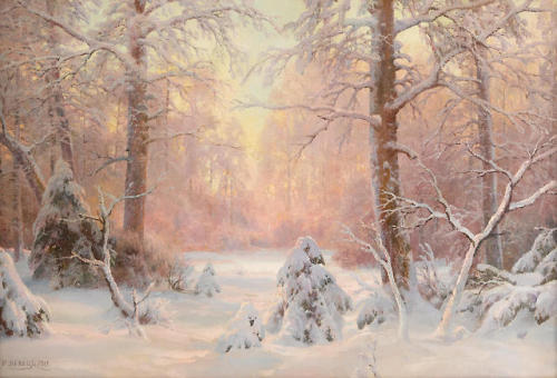 catonhottinroof: Ivan Avgustovitch Weltz (1866-1926)  Sunset in a winter forest, 1917