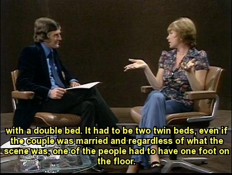 biscuitsarenice:We Can’t Get Out Of The Bedroom Now. Shirley Maclaine on Parkinson in 1975. Michael 