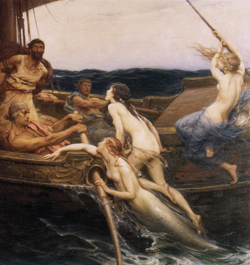 themarinevampireshop:‘Ulysses and the Sirens’ (Detail) - Herbert James Draper {1909}