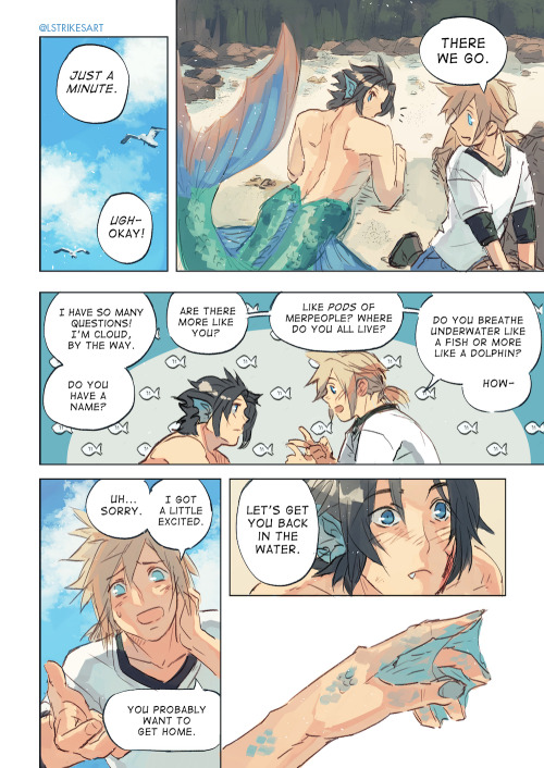 lightningstrikes-art:A zakkura mermaid meet-cute! Read left-to-right.