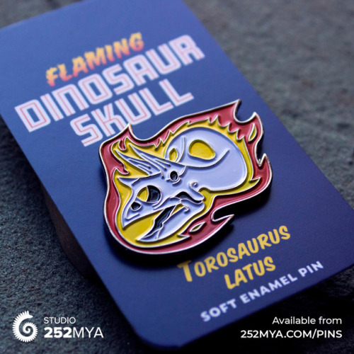 252mya:Enamel pins, so hot right now.We’re now stocking @davidorogenic‘s flaming dinosaur pins. Avai