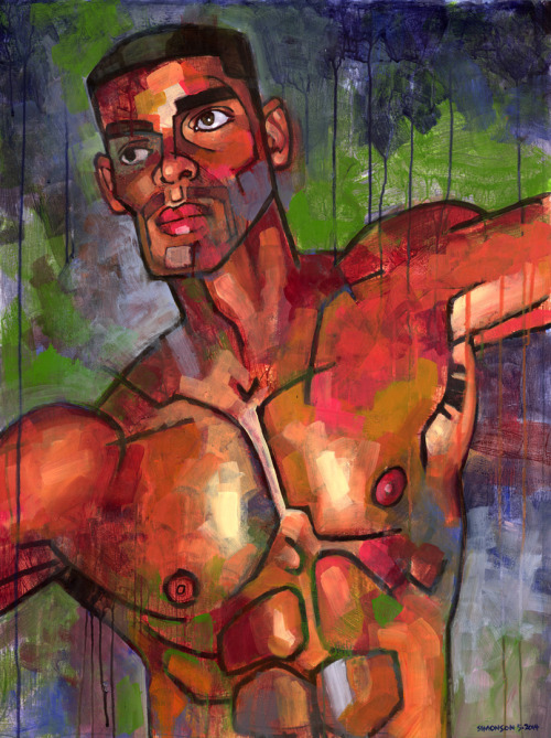 Rogério at the Tunnel, expressionist male figure painting by Douglas Simonson. (Model: Brazilian dan