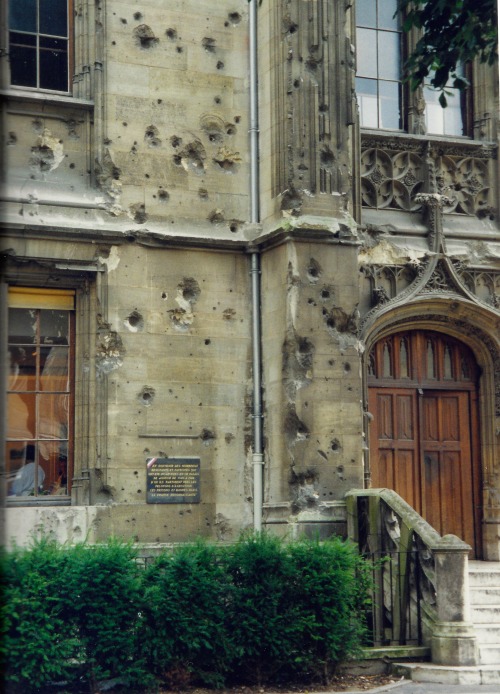 World War II Shelling Damage, Cathedral, Rouen, France, 2005.This is not the cathedral itself, which