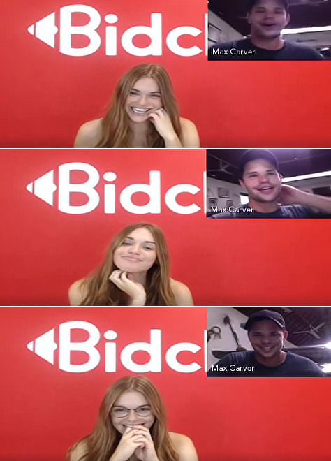 Max Carver called Holland Roden during her livestream on BidChat, on September 13, 2016.　　　　　　　　　　　　