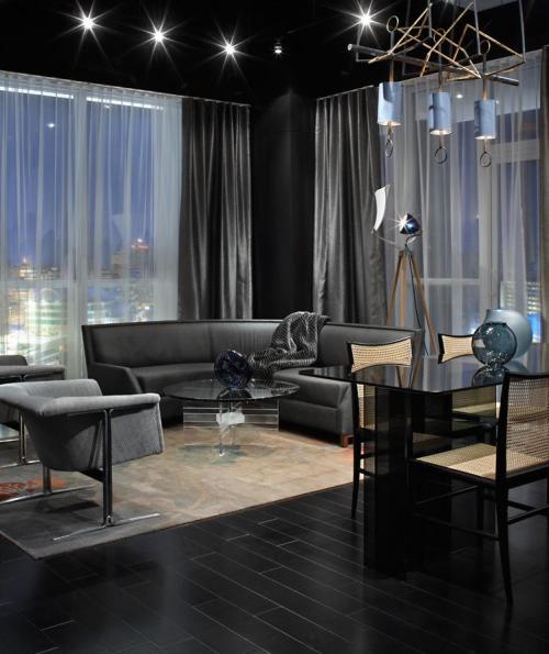 {Dark, glamorous, luxurious, and bold are words that come to mind when I look at this model suite de