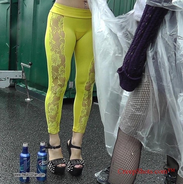 creepshots:  Who’s up for 3 yellow camel toe creepshots by @PedASStrian http://shar.es/1n98Ag