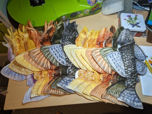 palaeoplushies:palaeoplushies:I’m hoping to open up international postage again soon, and the first thing I’m going to restock is my NEW IMPROVED bristlenose pleco plushies. Look at them, waiting for their suction cups, eyes and stuffing.Bonus