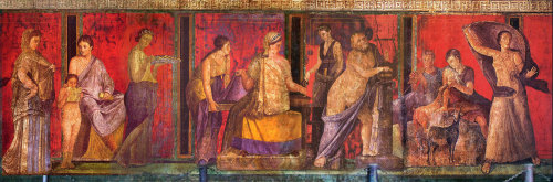 jeannepompadour:Fresco from the Sala di Grande Dipinto, Scenes in the Villa de Misteri in Pompeii