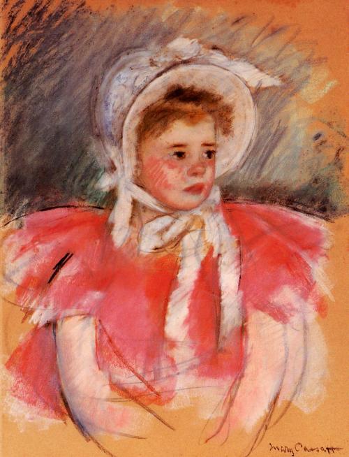 Simone in White Bonnet Seated with Clasped Hands (no.1), 1903, Mary CassattMedium: pastel