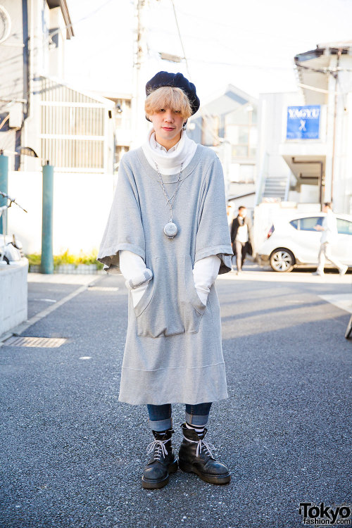 Shizuru on the street in Harajuku wearing an oversized Comme Des Garcons sweatshirt with Dr. Martens