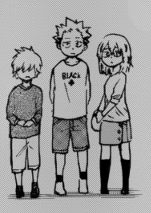 The tallest kid is a fan of Black Clover apparently
