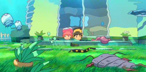 whisper-s-of-the-heart:  Under the sea~ Ponyo on a Cliff by the Sea
