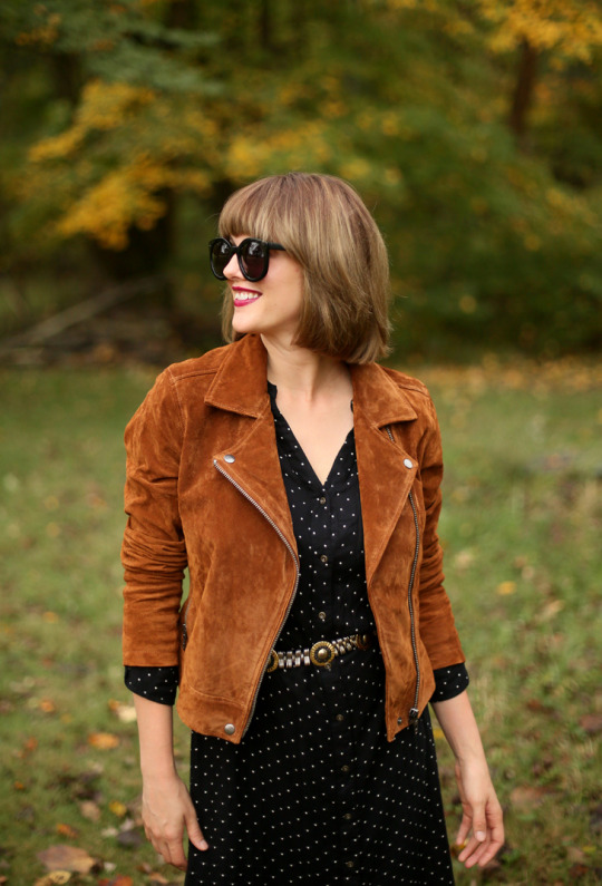 Bob with Bangs, BlankNYC jacket, Suede Jacket, Fall Outfit Idea, Hairstyles