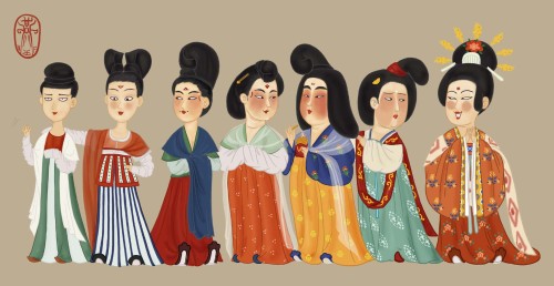 changan-moon:Illustrations of Hanfu in Tang Dynasty by 燕王WF. 燕王WF is popular for his Hanfu illustrat