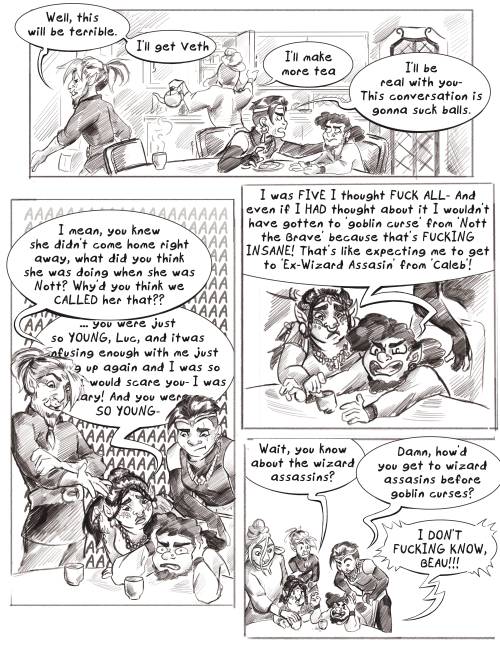  [Image description: A black and white comic titled Adventures in Re-Veth-ification: It’s Been