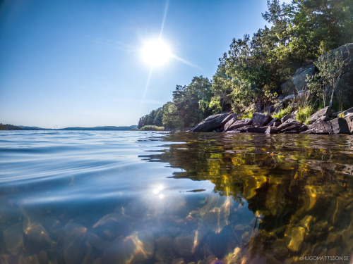 Swimming i björkholmens glamping. Bada i Hornsjön