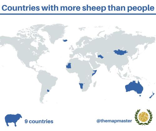 mapsontheweb:Countries with more sheep than people by @themapmaster