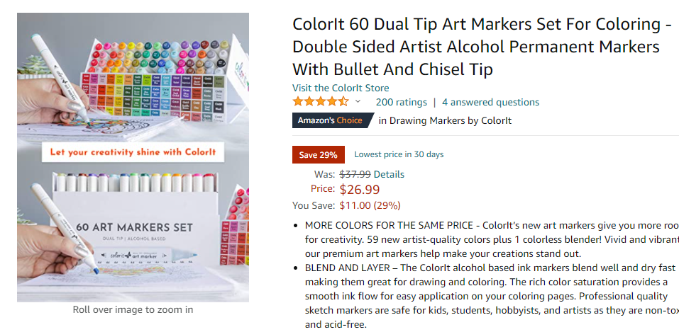 ColorIt 60 Dual Tip Art Markers Set for Coloring - Double Sided Artist  Alcohol Permanent Markers with Bullet and Chisel Tip