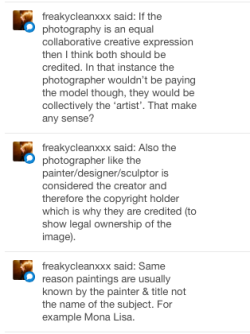 That’s definitely a point I’ve honestly never even considered in relation to this. Sure, legally, the creator of the image is the copyright holder, I’m just bringing morality into this in that if there is a subject/model they should always be credited