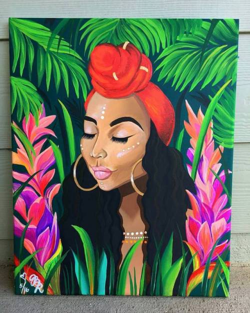 By @b_doan - Another Island Gal for my love @missnellej #art #painting #acrylic #canvas #island #