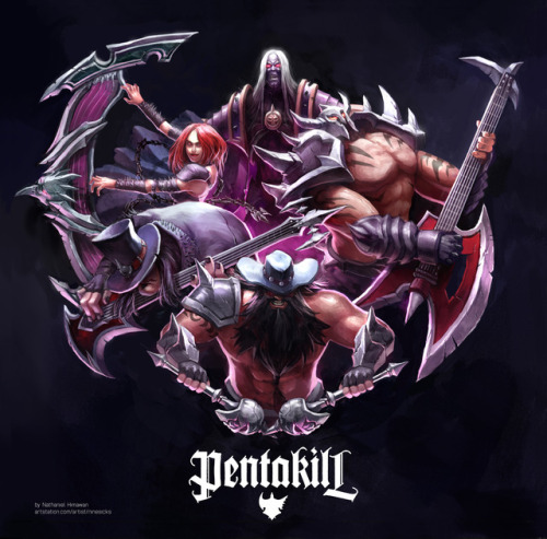 Finally got the time to do a fan art of my latest music addiction recently, Pentakill! ps: aiming fo