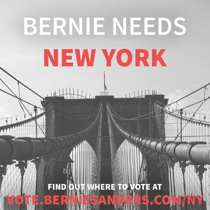 NEW YORKERS - On this crucial #PrimaryDay, be sure to get out the vote! Take your friends and family to your polling location! More information at http://ftb.click/1VfEt50 #FeelTheBern #NYPrimary #Bernie2016