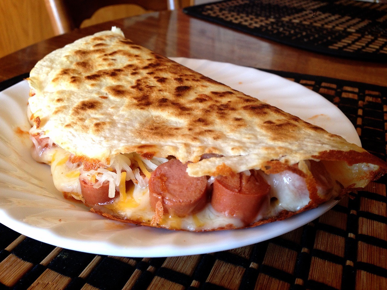 Vienna sausage & cheese quesadilla. Made by yours truly.