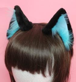 kittensplaypenshop:  Black realistic cat ears. Baby blue velvet,aqua fluffs &lt;3 