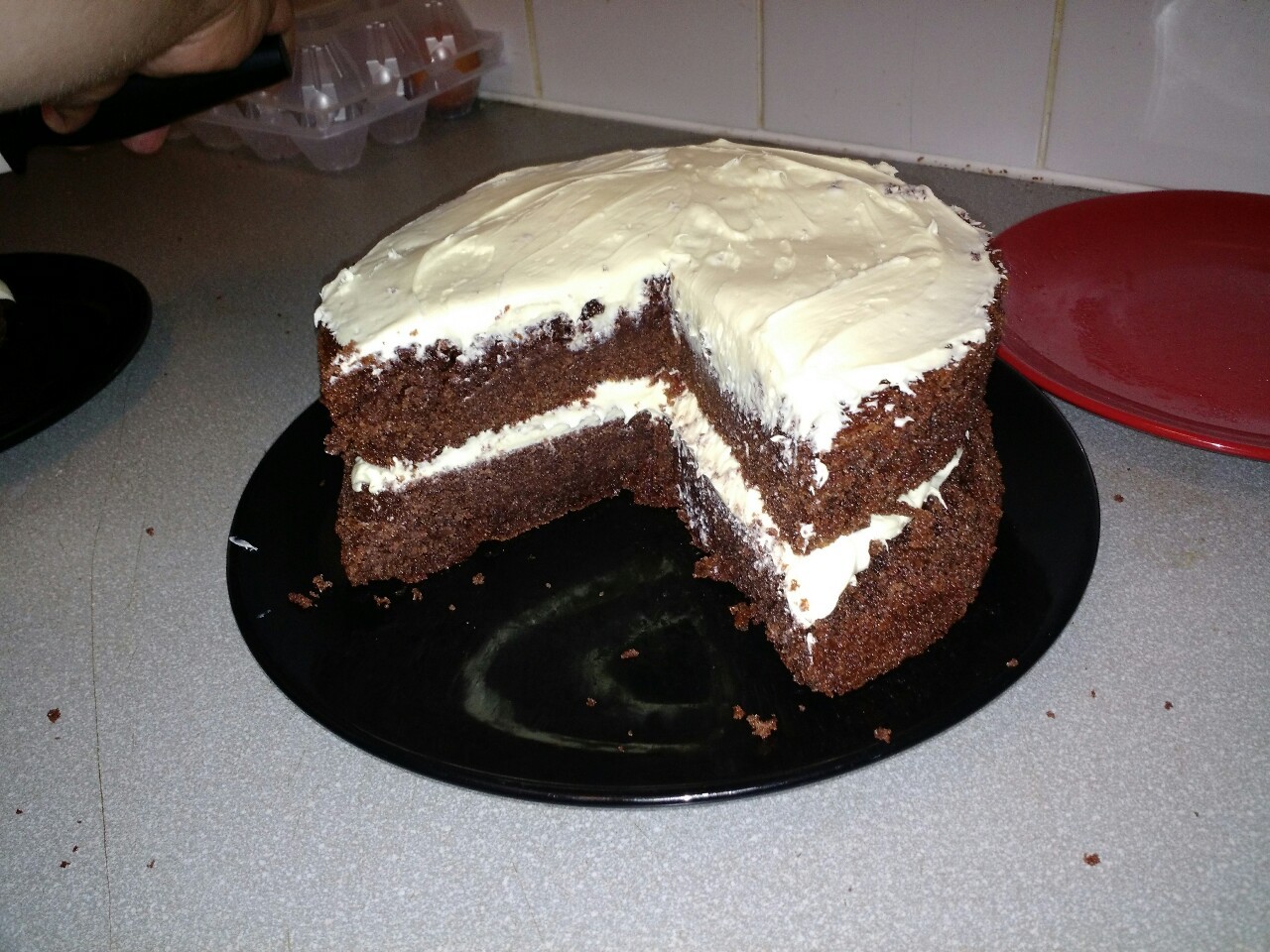 legoshoes:  Red velvet cake! Didn’t turn out very red but it certainly is velvety!