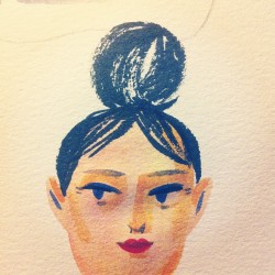 pingszoo:  Mixing watercolor and brush pen to make a sideways glance