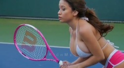 boob-corp:  funbaggery:  Liz’s enormous jumblies play tennis.   follow us over at Boob-Corp™ for more!