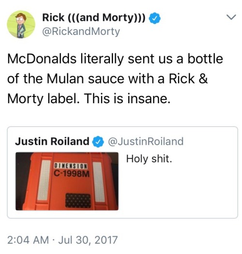 scurvychics: pprismo: so basically mcdonald’s sent the rick and morty crew actual mcdonald’s szechu