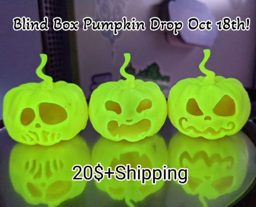 Blind box glow in the dark mini pumpkin drop on oct 18th! There will be a total of 9 pumpkins (3 of 