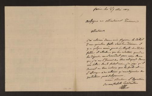 LJS 180 Letter concerning coinage, written in Paris in 1809.Letter written in Paris, dated 27 May 18