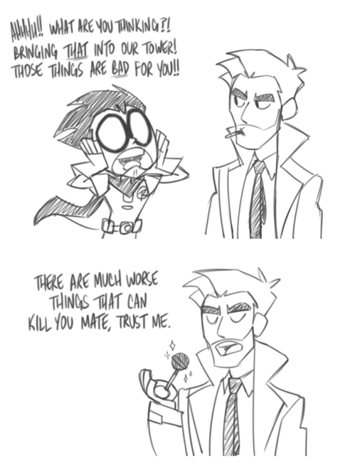 If John Constantine was ever able to have a small cameo in a Teen Titans GO! episode I’d love 