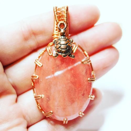 I love this beautiful quartz stone!! : Cherry quartz and copper wire wrapped pendant necklace, Red w