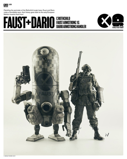 worldof3a:  1/6th scale WWR Dario and Faust Set, available right now and only at BAMBALAND.comWWR DARIO and FAUST 1/6th setWorld War Robot1/6th Collectible Figure SeriesDesigned by Ashley WoodWWR DARIO and FAUST 1/6th Set Includes:FAUST ARMSTRONG 1G 