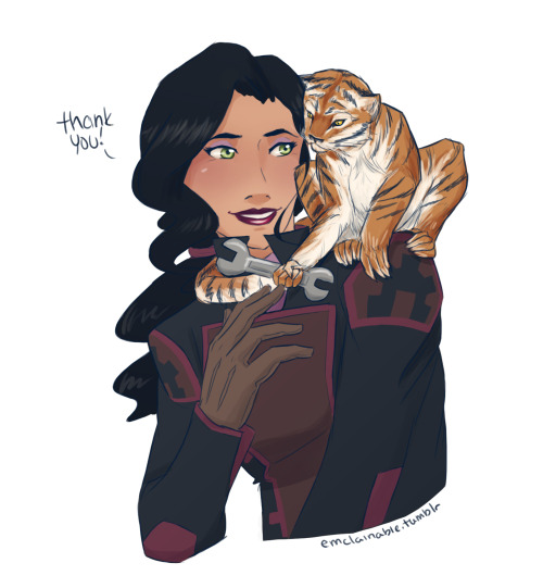 emclainable:  I decided Asami needed her own animal companion, and I figured it should be something small and handy that could help her out while she worked. So she gets a tiger monkey! The wiki only described it as a “monkey with tiger features”