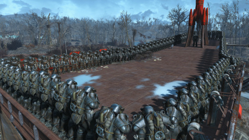 smolpliny:  sumrallmind:  Dont talk to me or my 87 stolen Brotherhood Power Armors ever again.  Good god, and I thought my boyfriend was bad about hoarding power armor in FO4. 