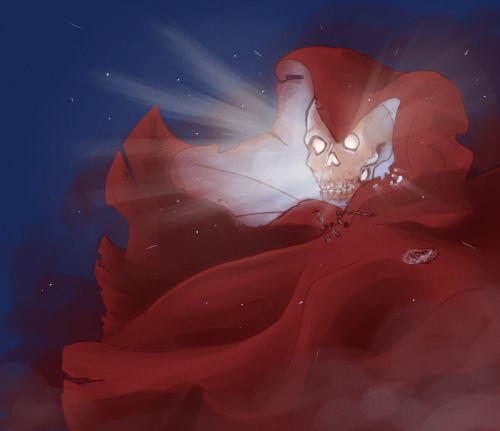 tazdelightful: [ID: A digital painting of The Red Robe on a dark blue backdrop. His tattered robe is