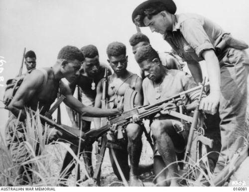 Members of the Papuan Infantry Battalion doing a weapons check while on patrol, Papua New Guinea, 19