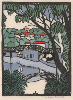 thunderstruck9:  Margaret Preston (Australian, 1875-1963), Mosman Bridge, c.1927, Hand-coloured woodcut, image: 25.1 × 18.5 cm; sheet: 33 × 24.7 cm. 