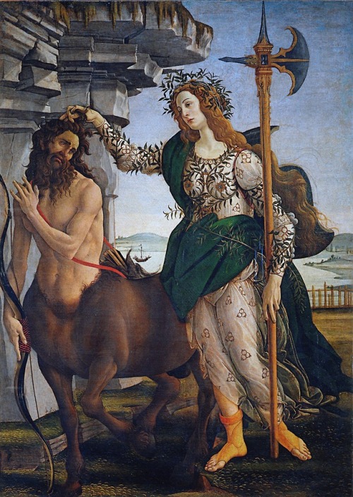 Pallas and the Centaur is a painting by the Italian Renaissance painter Sandro Botticelli, c. 1482 a