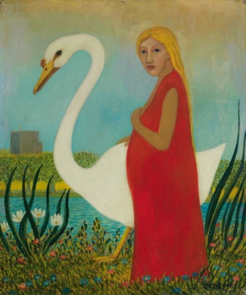 hildegardavon:Ferdinand Desnos, 1901-1958Leda et le Cygne, n/d, huile sur panneau, 52x43.70 cm Priva